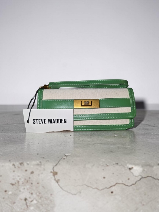 Steve Madden Handbags - Steve Madden Green and Cream Canvas Wristlet with Gold Accent